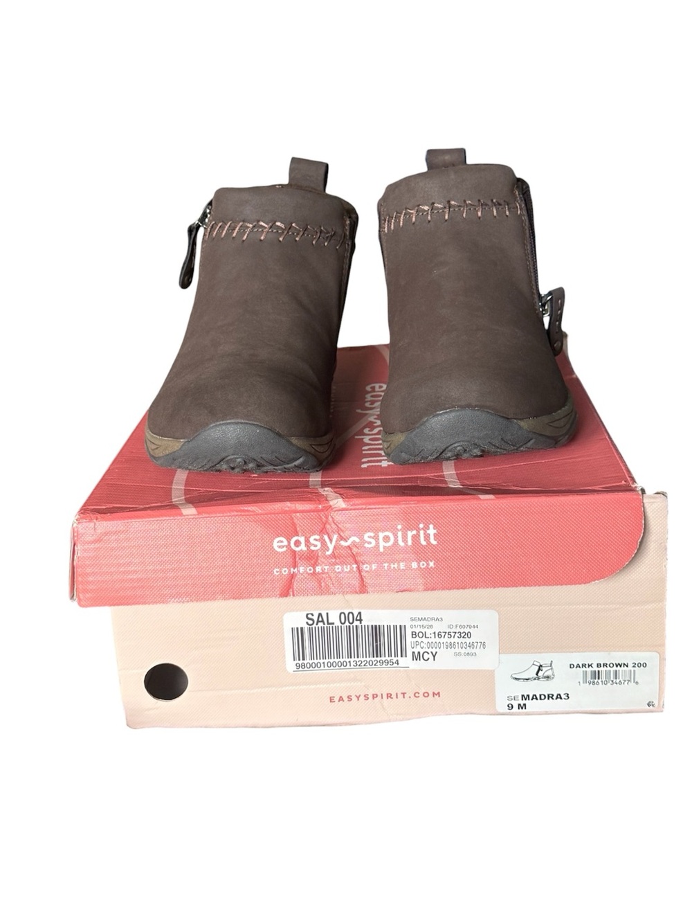 Easy Spirit Semadra3 Dark Brown Nubuck Waterproof Ankle Booties with Side Zipper